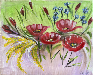Mohn mit Kornblumen (30x25)